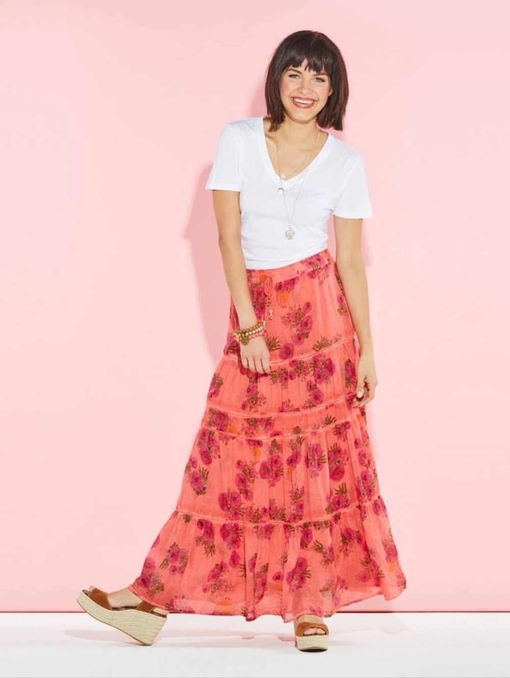 RAGA Floral Cotton Maxi Skirt Women Size Large New